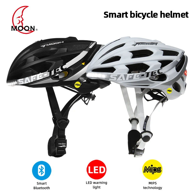 Moon Men's Smart Bluetooth Helmet Road Bike MIPS Cycling Helmet with LED Light Integral Helmet