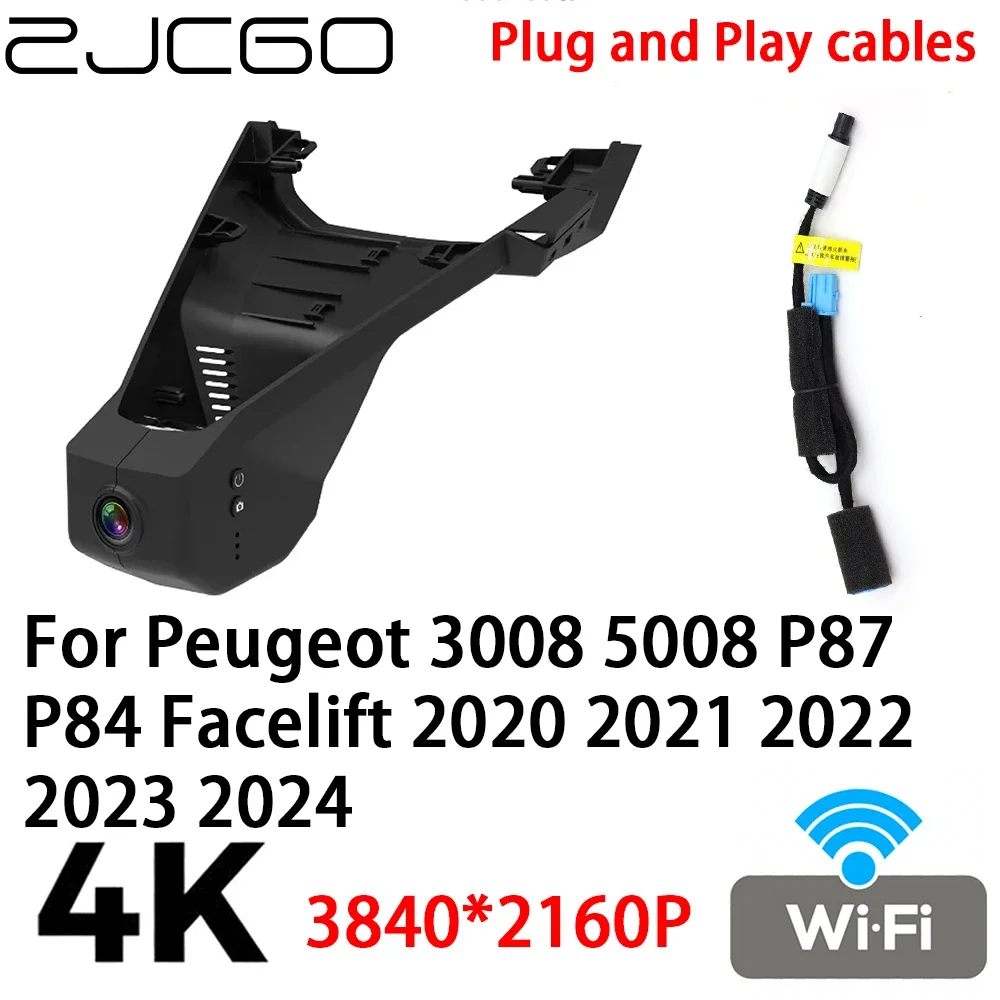 

ZJCGO 4K 2160P Car DVR Dash Cam Camera Video Recorder Plug and Play for Peugeot 3008 5008 P87 P84 Facelift 2020~2024