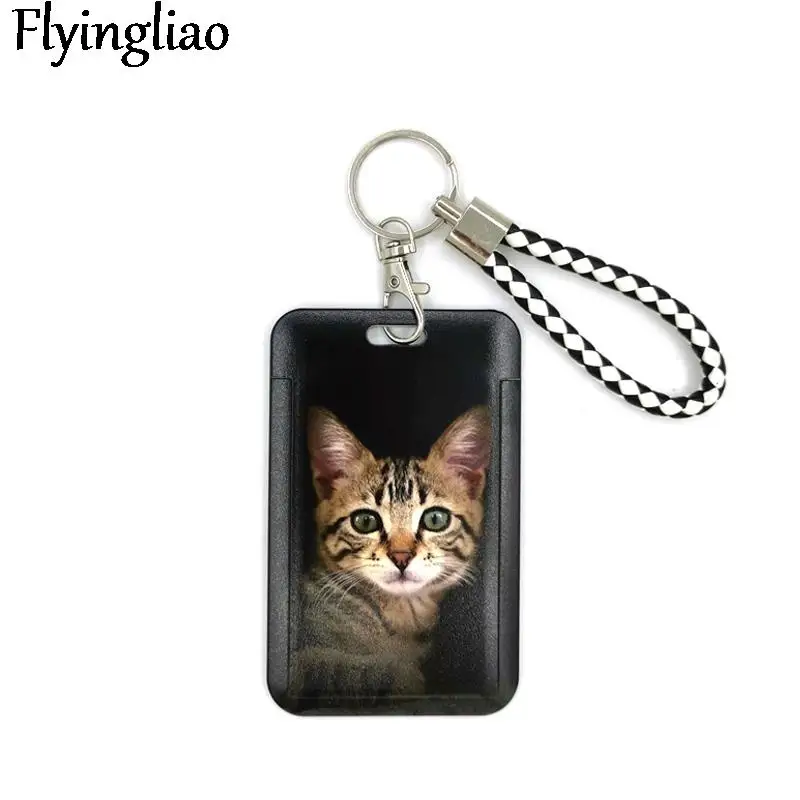 Animals Cats Fashion Lanyard ID Badge Holder Bus Pass Case Cover Slip Bank Credit Card Holder Strap Card Holder