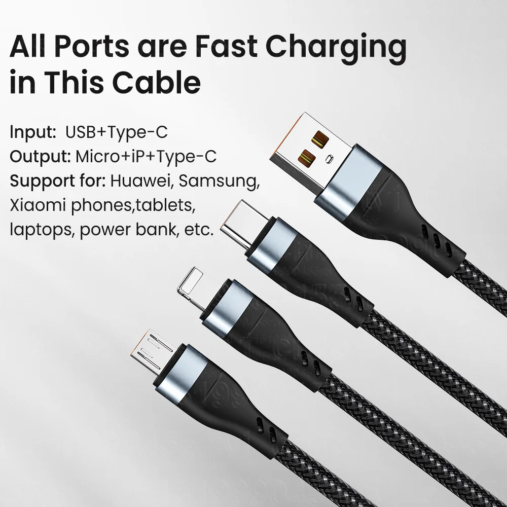 Cable de surcharge 3 en 1 Micro USB type-c chargeur rapide