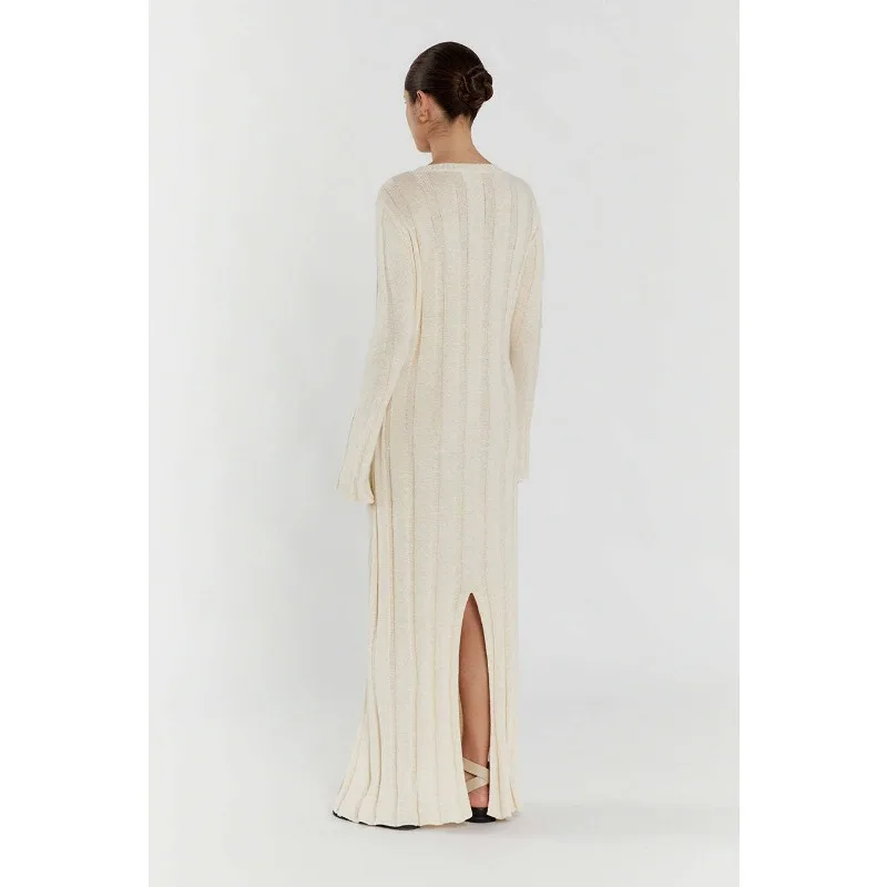 Fashion Loose High Waist Long Dress Female Long Sleeve Solid Pullover Dress Streetwear Knitwear Winter Women Maxi Dress