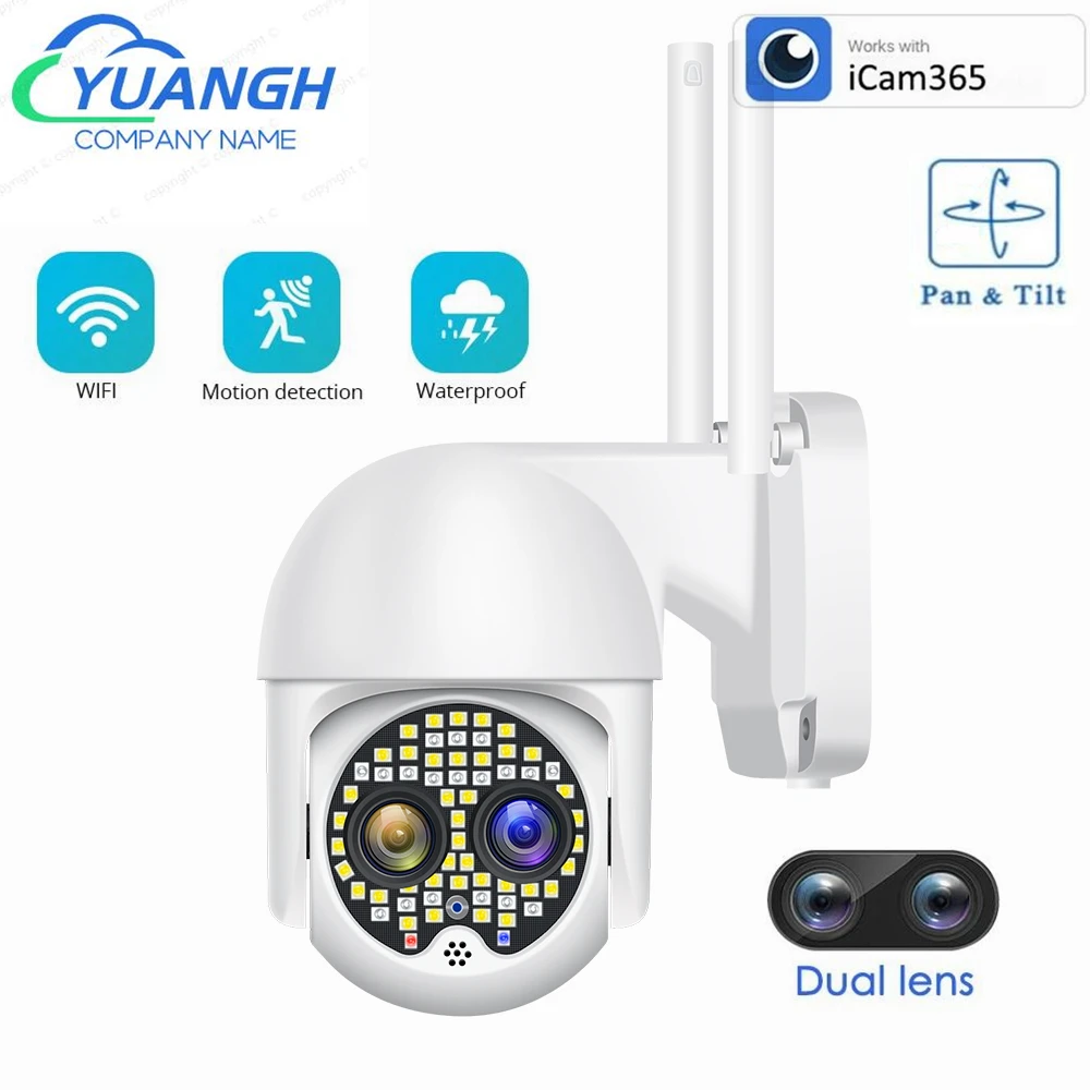 Outdoor WIFI Dual Lens Camera 1080P 8X Zoom AutoTracking Security Protection Waterproof Wireless PTZ IP Camera ICAM365 APP