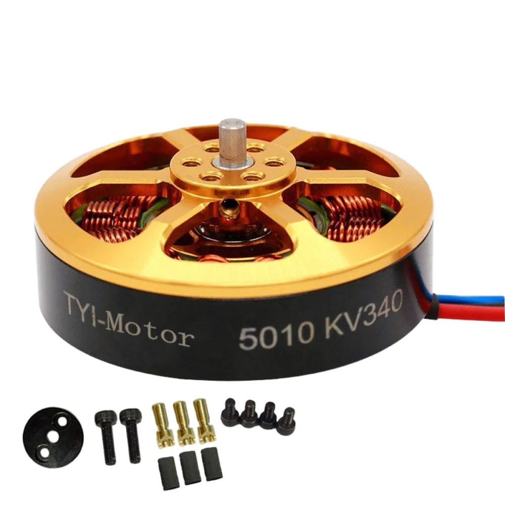 Moteur Brushless 5010 280/340KV 730W 6S pour Drone Multirotor posé sur une surface, comparé à une pièce de monnaie pour l'échelle.