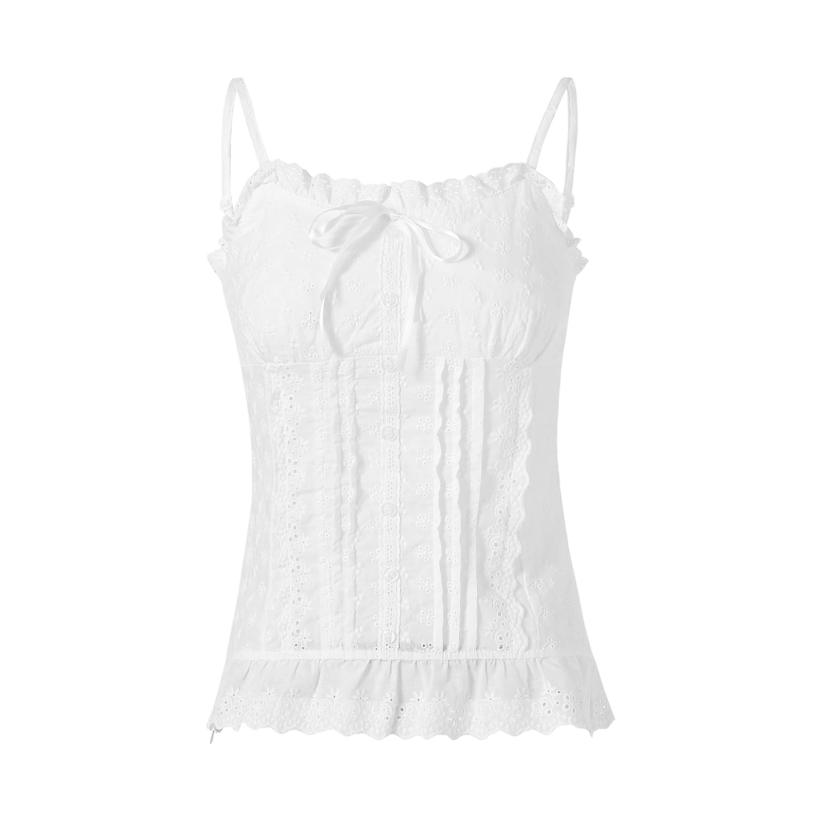 Women Lace White Corset Tank Tops Spaghetti Strap Sleeveless Camisole Tops Y2K Aesthetic Casual Summer Vest Shirts Female