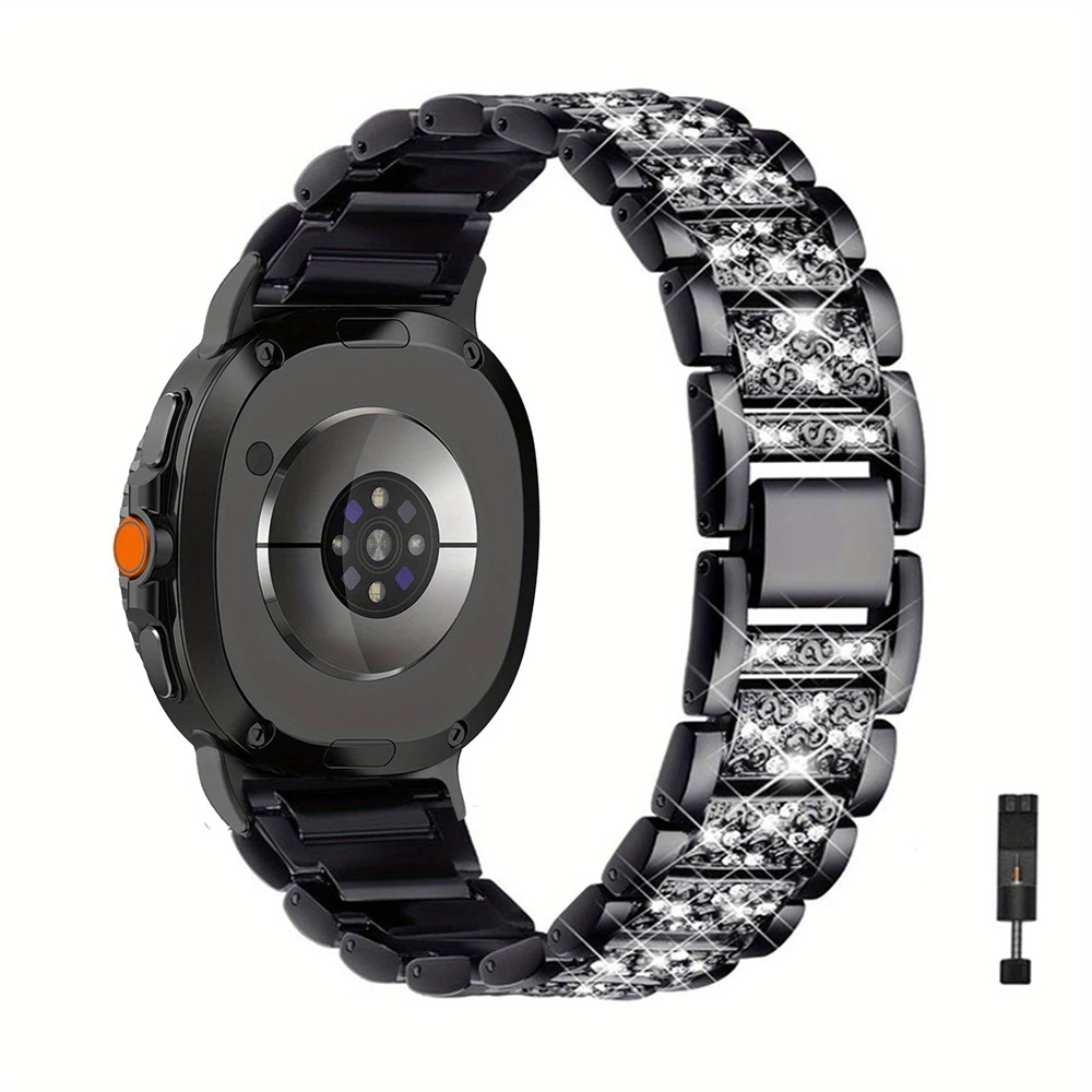 Elegant Diamond-Studded Stainless Steel Watch Band