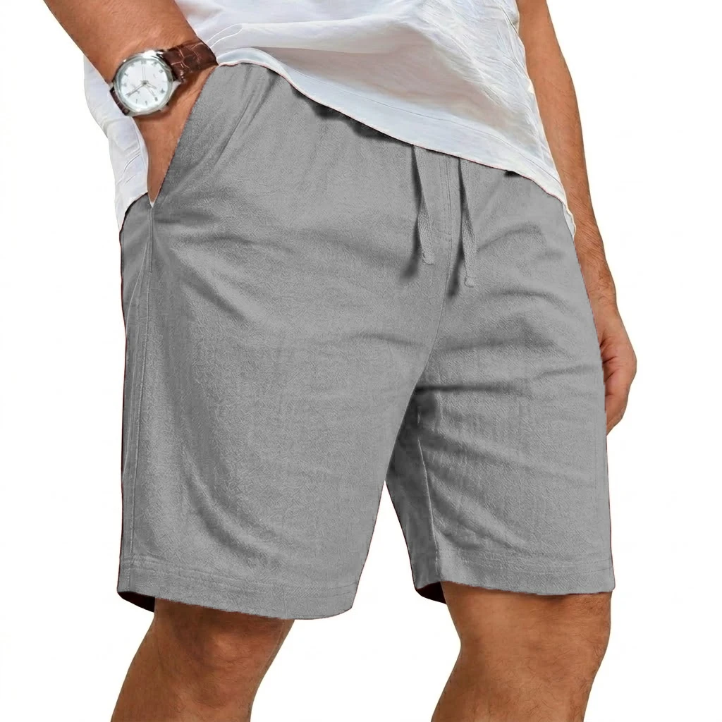 Neue Leichte Leinen-Shorts für Herren – Lässige Oversize Strand- und Jogginghose aus Baumwolle im Hawaii-Stil für Männer – Detail 9