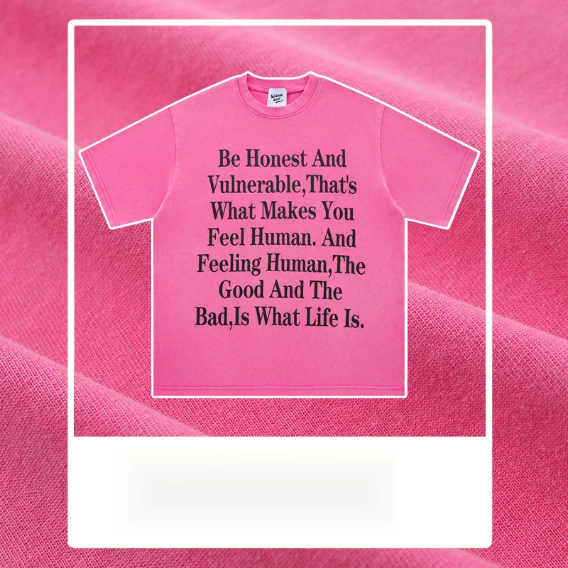 Retro wokad, färgtvättad gammaldags t-shirt med trendigt tryck, lösa och avslappnade korta ärmar_voghion.com