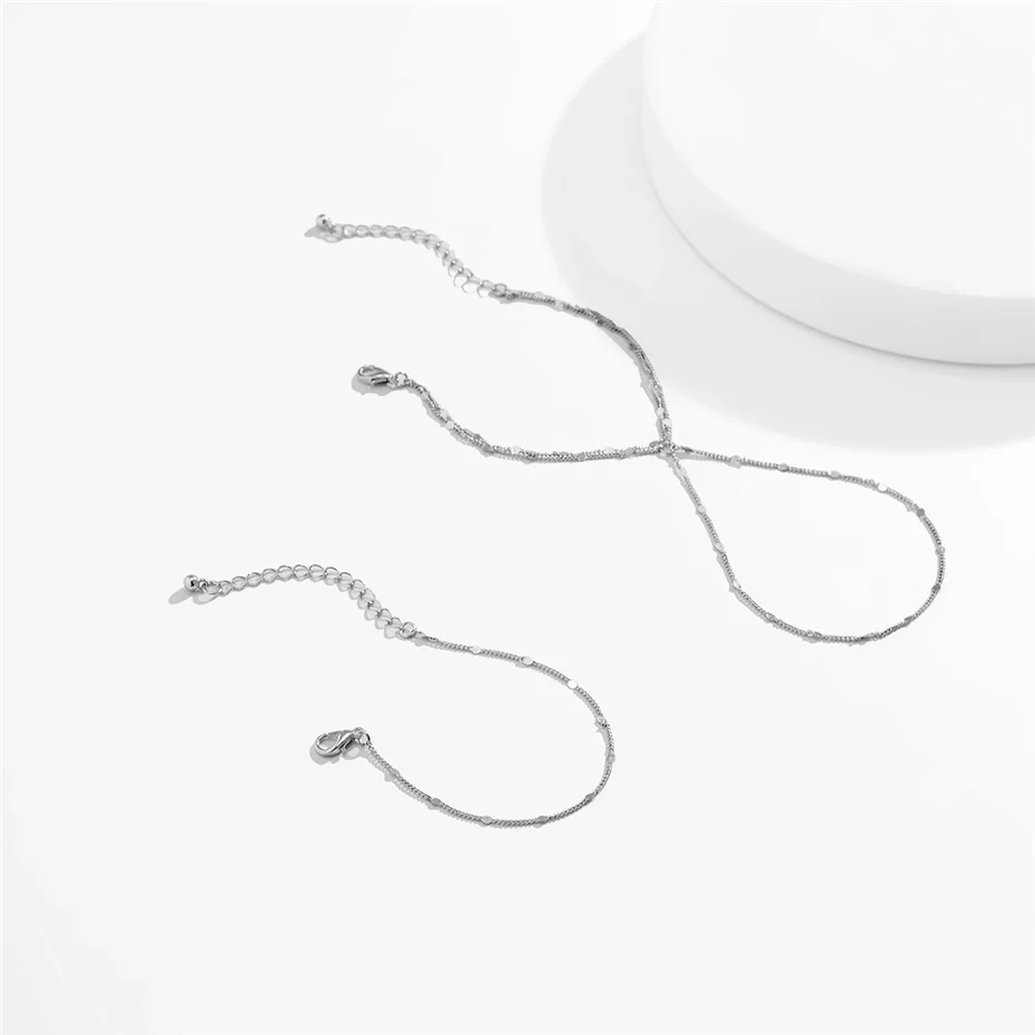 Mehrschichtige Vintage verbundene Fingerring-Armbänder für Frauen, einfache Kugelperlen, Gliederketten, Handgeschirr, Armreifen, Party-Schmuck – Detail 14