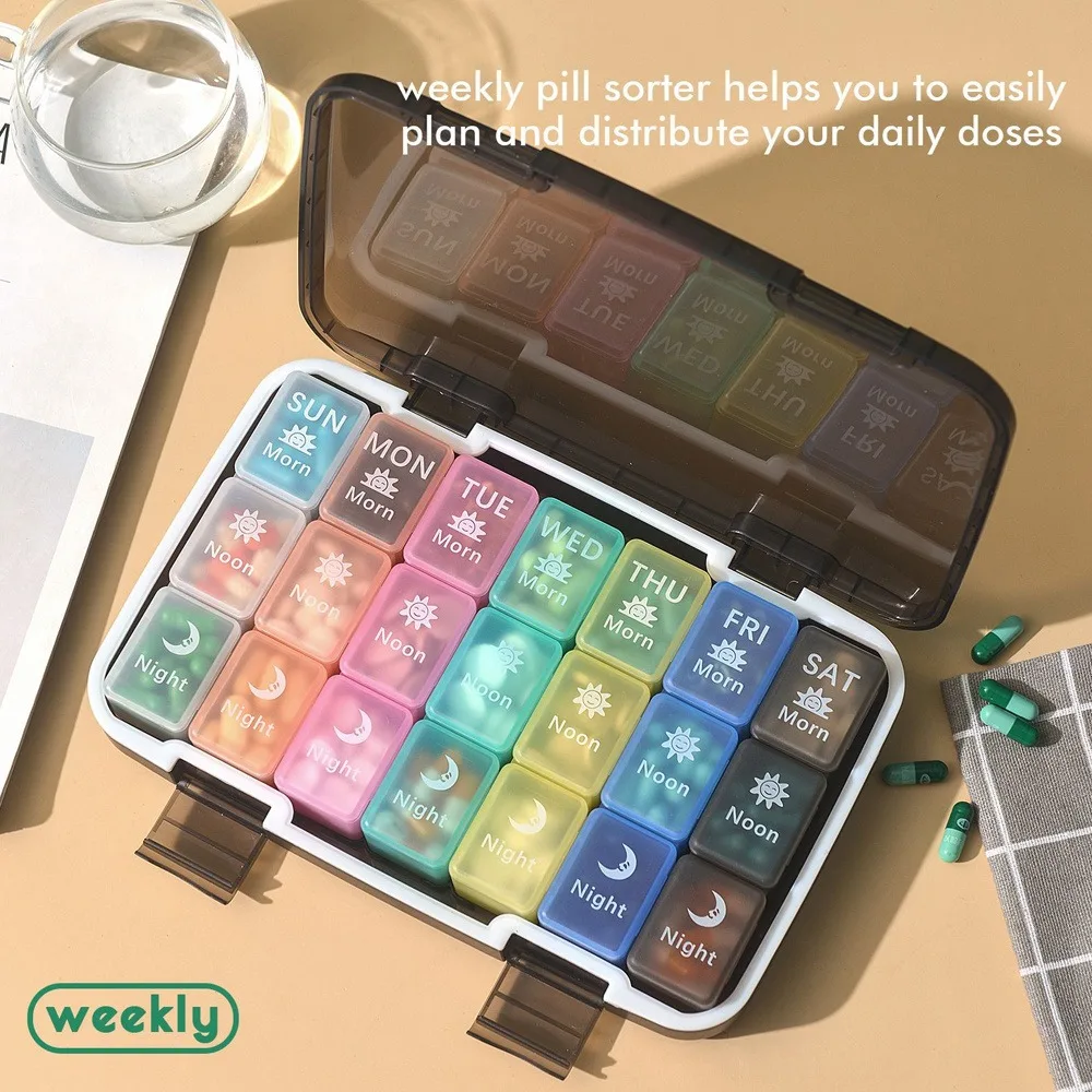 Weekly Pill Organizer 3 Times A Day 21 compartments Extra Large Medicine Box Moisture-Proof 7 Days Travel Pill Case for Vitamin