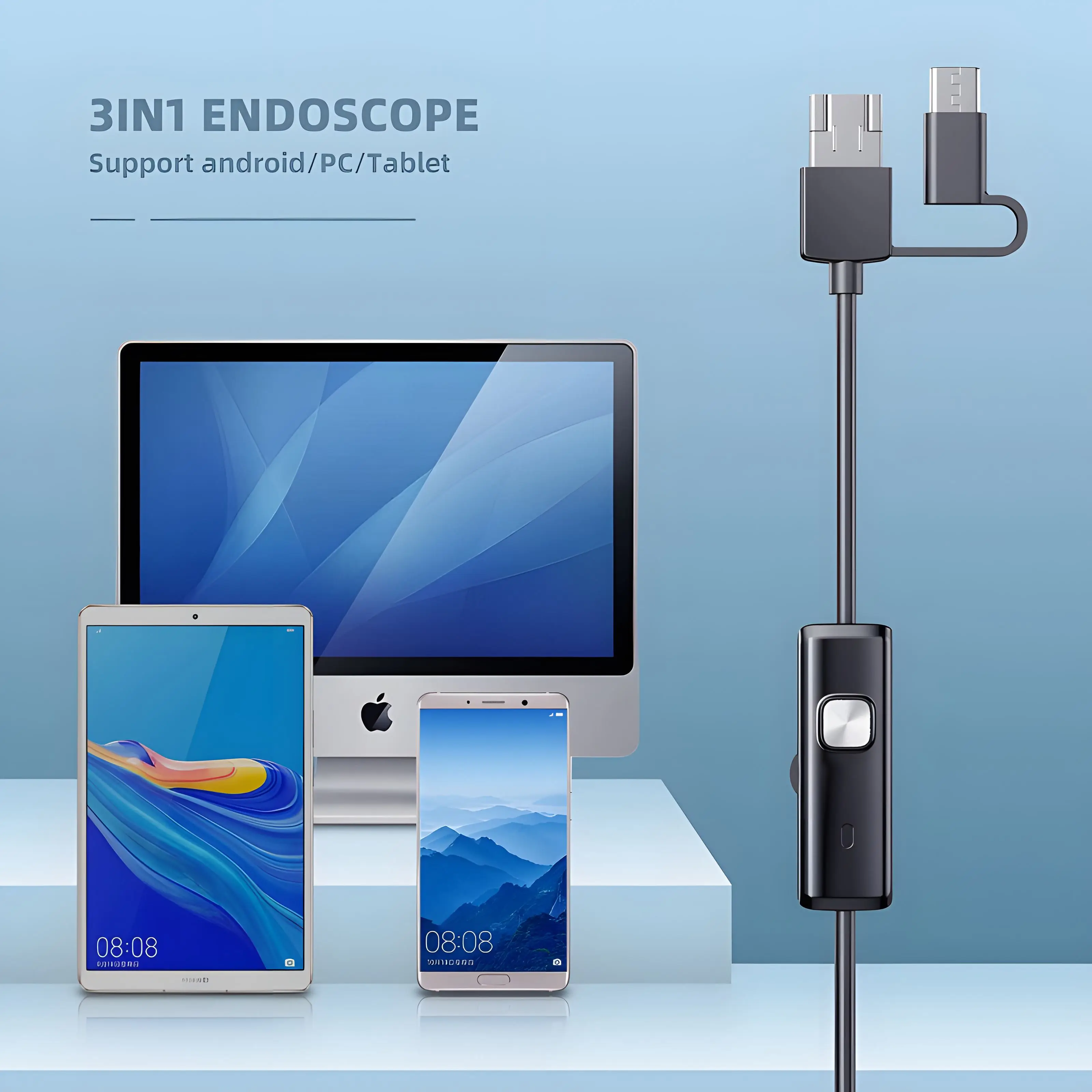 Endoscope Camera 3in1 5.5mm USB Camera Endoscope Borescope Inspection Camera Waterproof 1/2/5/10M Flexible Tube Mirco Portable Inspection