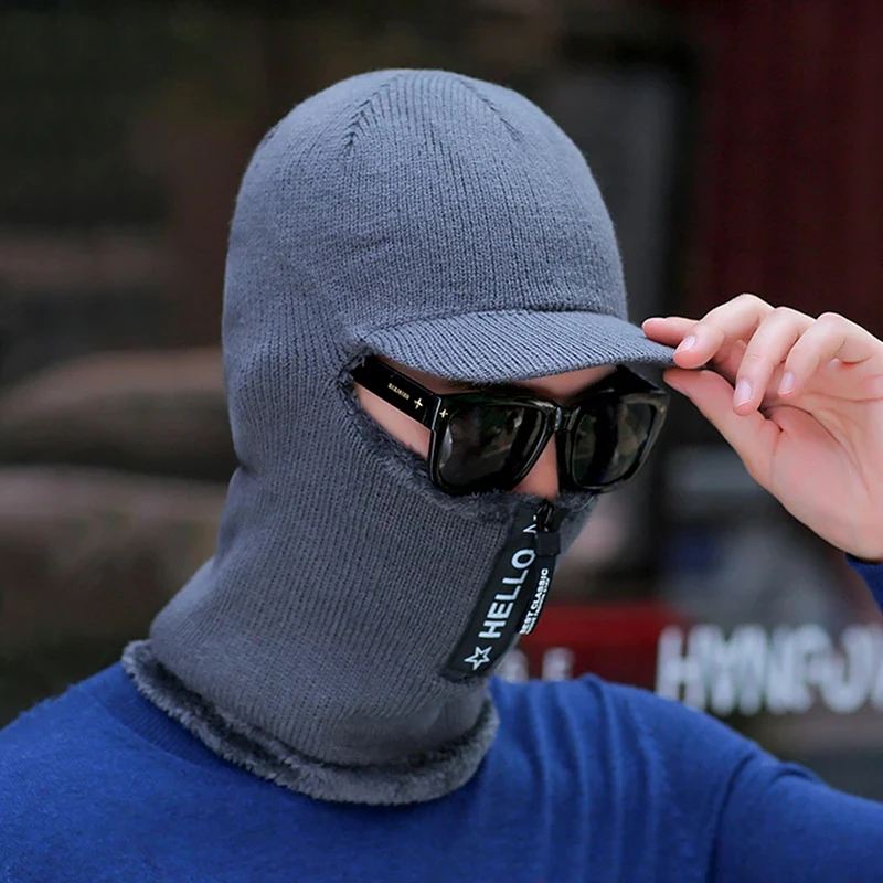 Men Women Knitted Hats Winter Thickened Plush One Piece Outdoor Cycling Zipper Neck Protection Male Female Woolen Cap baseball cap winter hat