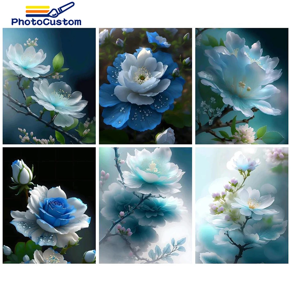 

PhotoCustom Painting By Number HandPainted White Flower Acrylic Paints Coloring Drawing DIY Kits On Canvas For Adults Home Decor