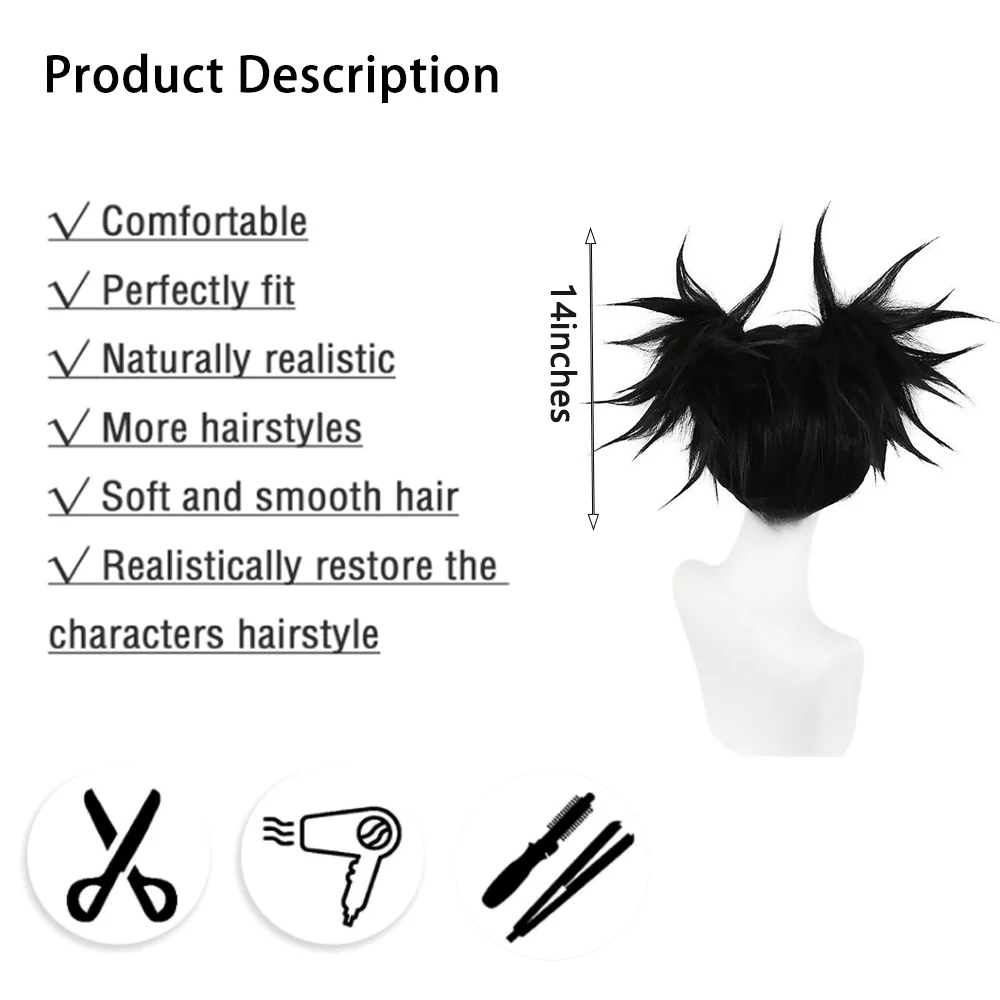 Anime Jujutsu Kaisen Choso Cosplay Capelli sintetici Doppia coda di cavallo da 14 pollici Festa quotidiana di alta qualità Parrucca soffice resistente al calore - immagine 2