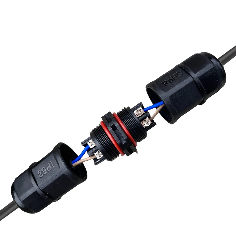 L12 2핀 IP68 방수 전원 케이블 커넥터 나사 고정 15A 50V-2000V 난연성 나일론 소재