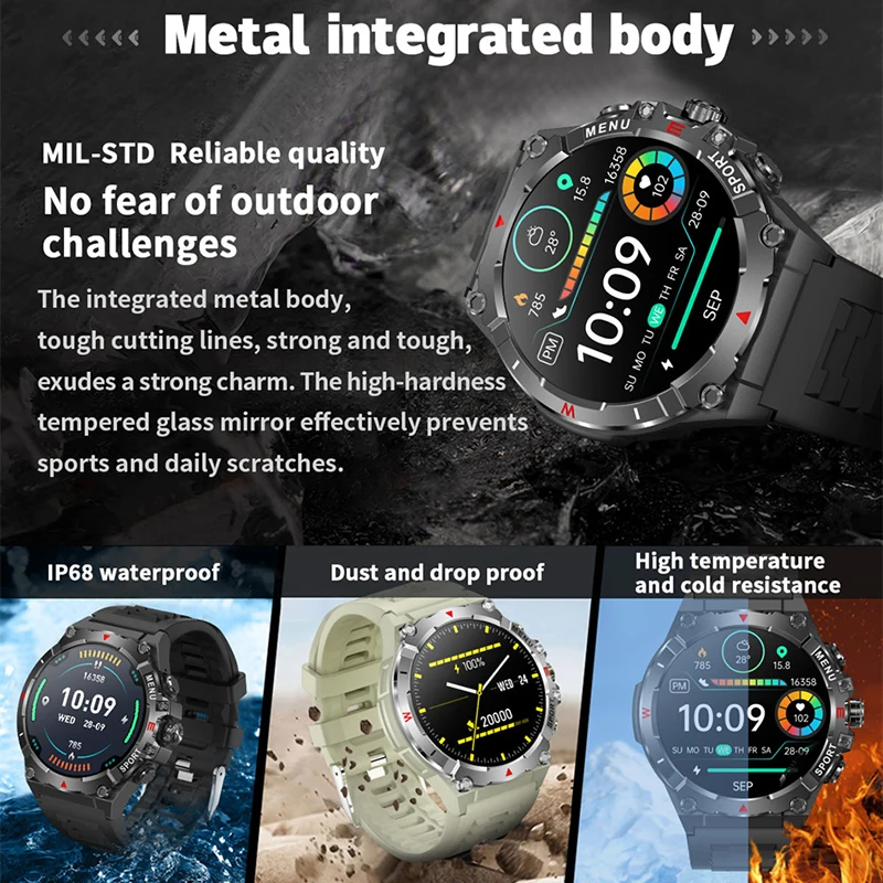 2025 NEW Compass Smart Watch 1.43 inch AMOLED Always on Display Clock Bluetooth Call 500mah battery IP68 Waterproof Smartwatch