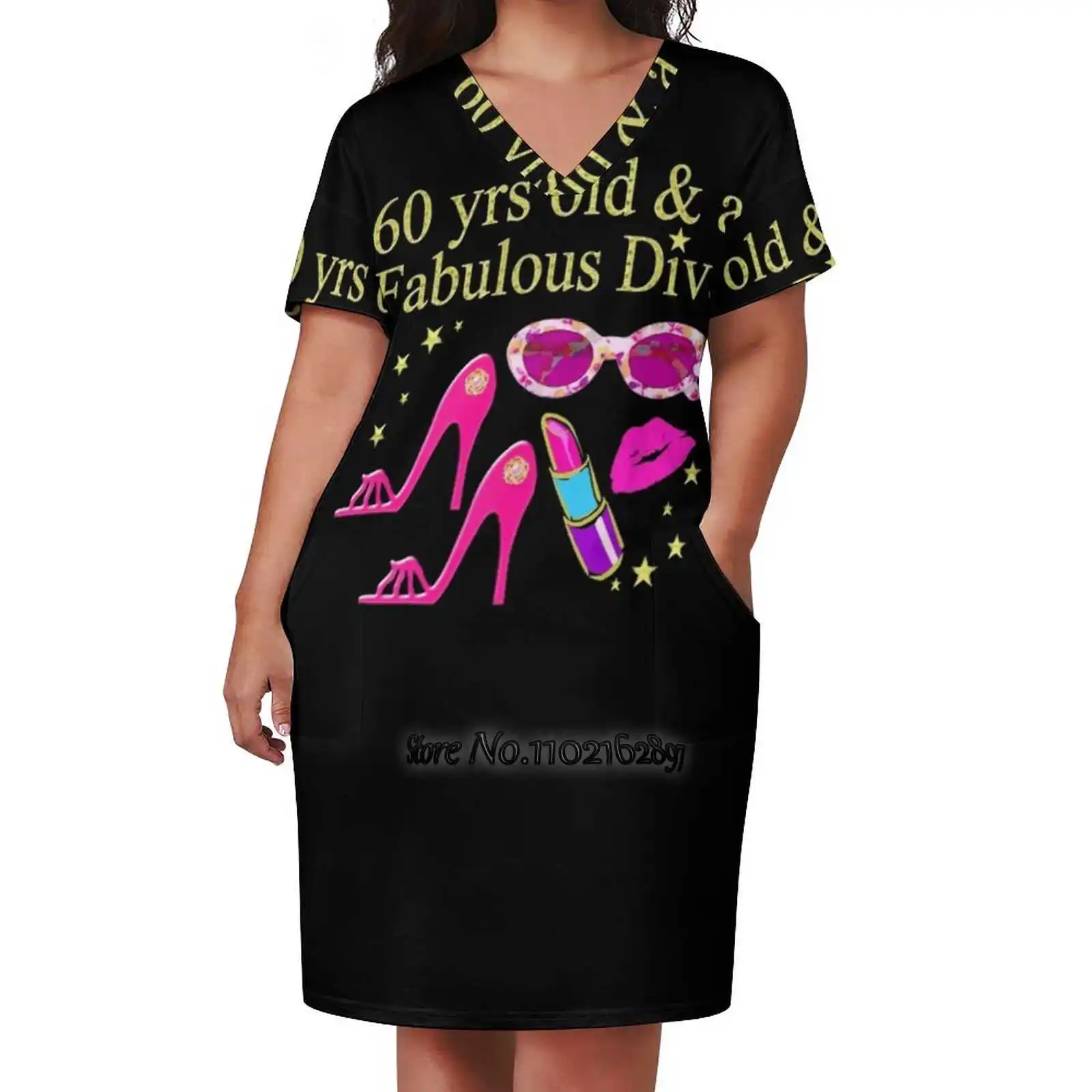 

Pink Passion 60 & Fabulous Birthday V-Neck Short Sleeve Dress A-Line Skirt Women'S Clothing Office Lady Elegant Skirt 60Th 60