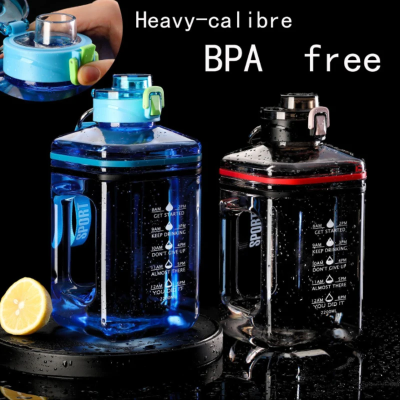 2,2 l Sport-Fitness-Wasserflasche, tragbarer Gurtkessel, große Kapazität, Wasserbecher für den Außenbereich mit Waage, Strohhalm für Männer und Frauen_voghion.com