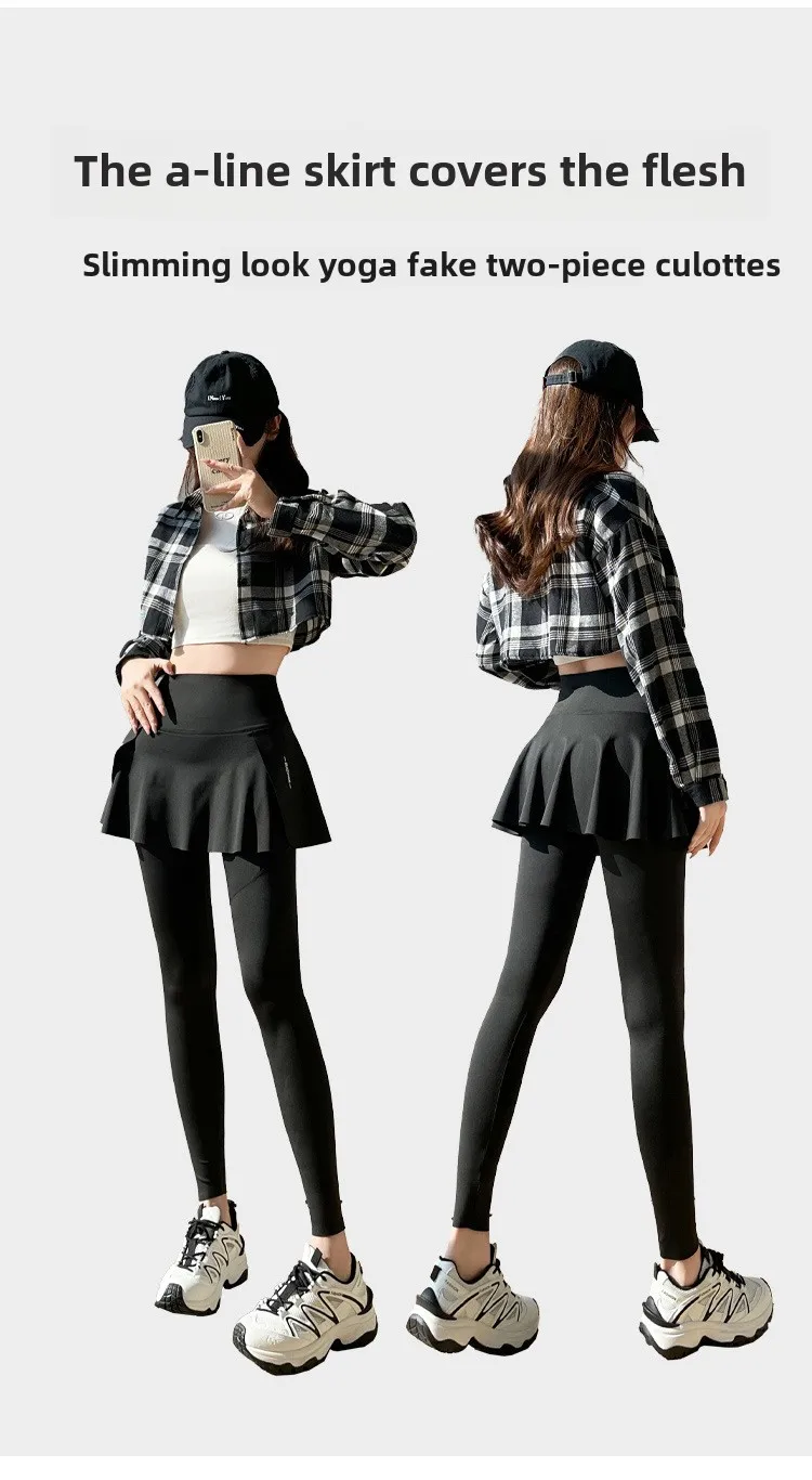Neue frauen Eine Gefälschte Zwei Culottes Laufen Fitness Leggings Hohe Taille Abnehmen Yoga Casual Hosen Butt Lift Sexy Leggins push-Up – Detail 2