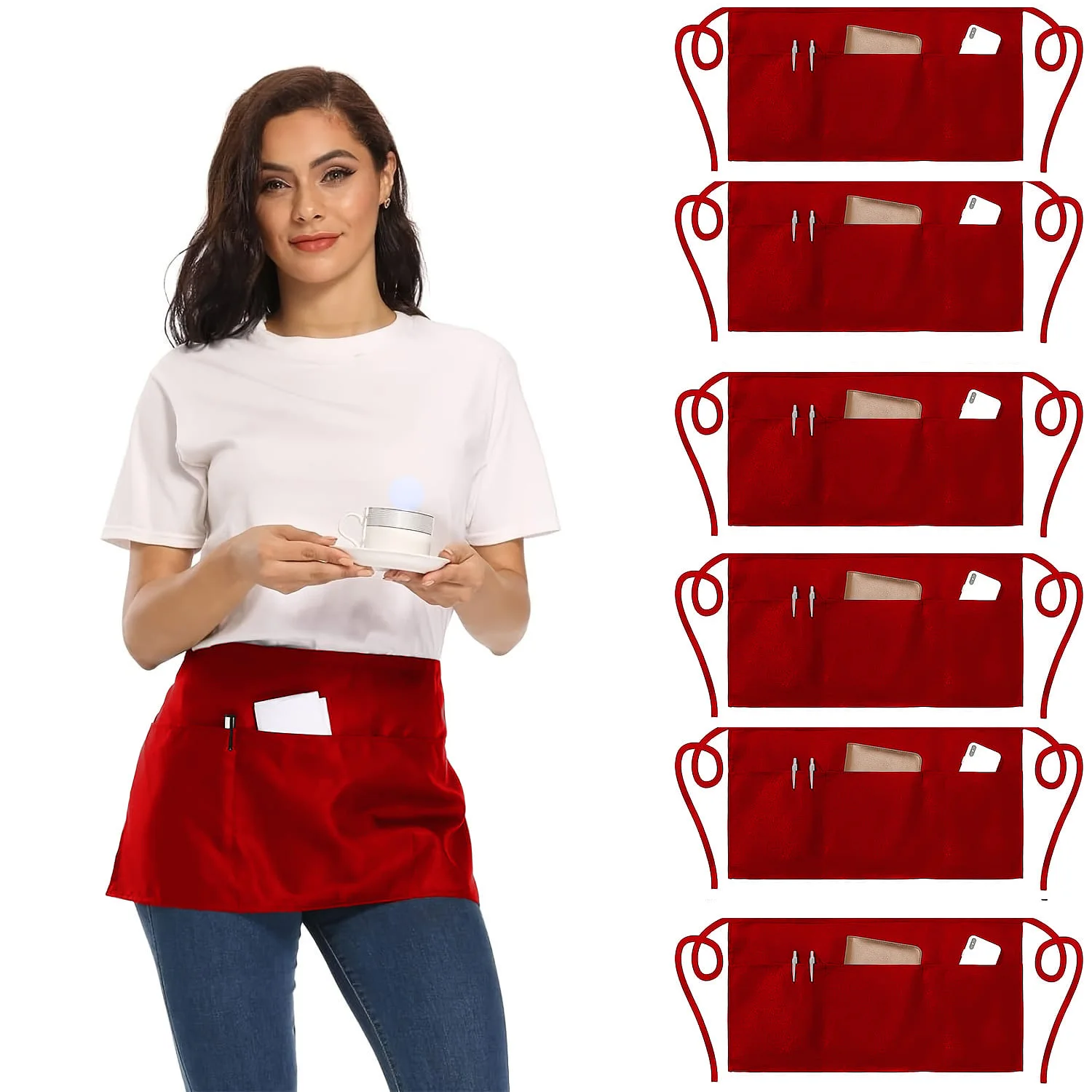 6PCS Mode Restaurant Kellner Familie Weihnachten Küche Schürze Chef Frau Mann Paare Schönheit Nagel Salon Reinigung Werkzeuge Halbe Schürze – Detail 2