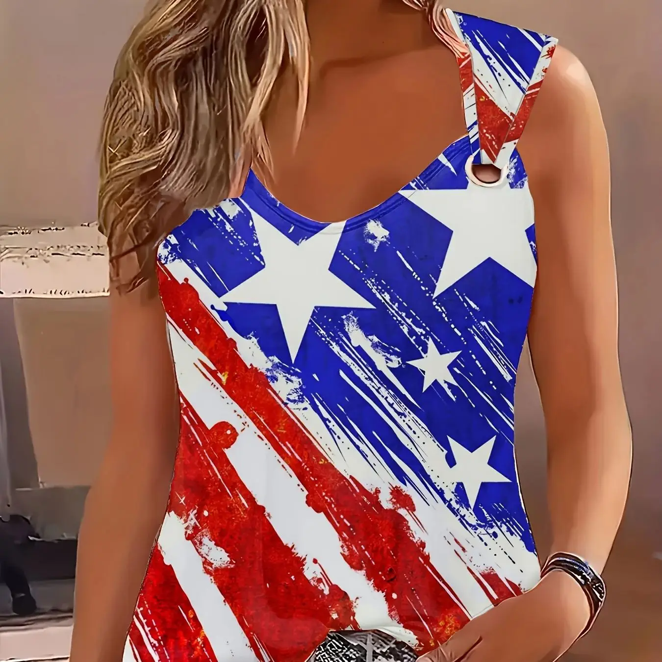 Plus Size Design Printed Casual Everyday Women's American Style Vest