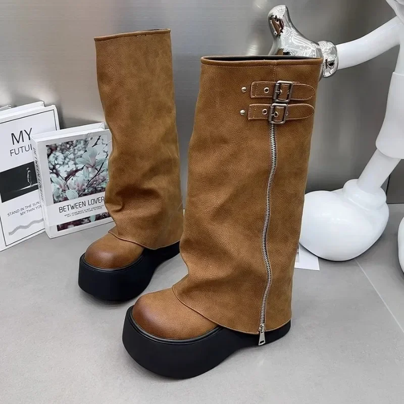 

Брендовая женская обувь, новинка 2023, уличная мода, коричневые женские сапоги, увеличивающие рост, на толстой подошве, современные женские сапоги, женские сапоги