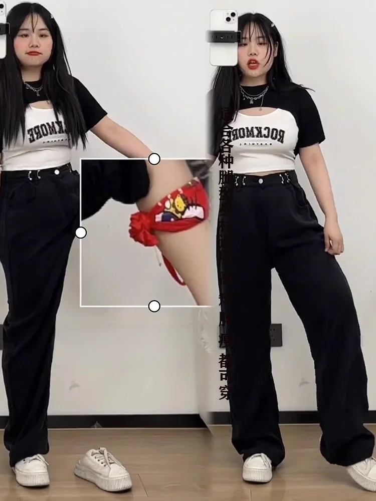 하이웨이스트 와이드 레그 진 여성용 루즈핏 플로어 길이 슬림 팬츠 가을 플러스 사이즈 디자인 캐주얼 진