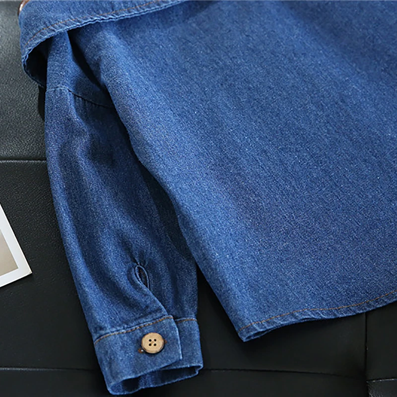 Little Girls Blouse Shirt Casual Jeans Fall Toddler Baby Girls Denim Shoulderless Long Sleeve School Tops for 2-8 Years