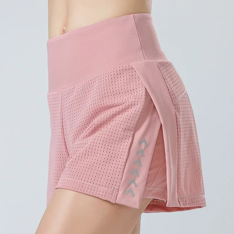 Women Gym Shorts Side Pocket Running Sport Shorts Breathable Quick Dry Mesh Yoga Workout Fitness Short Pants Sportwear