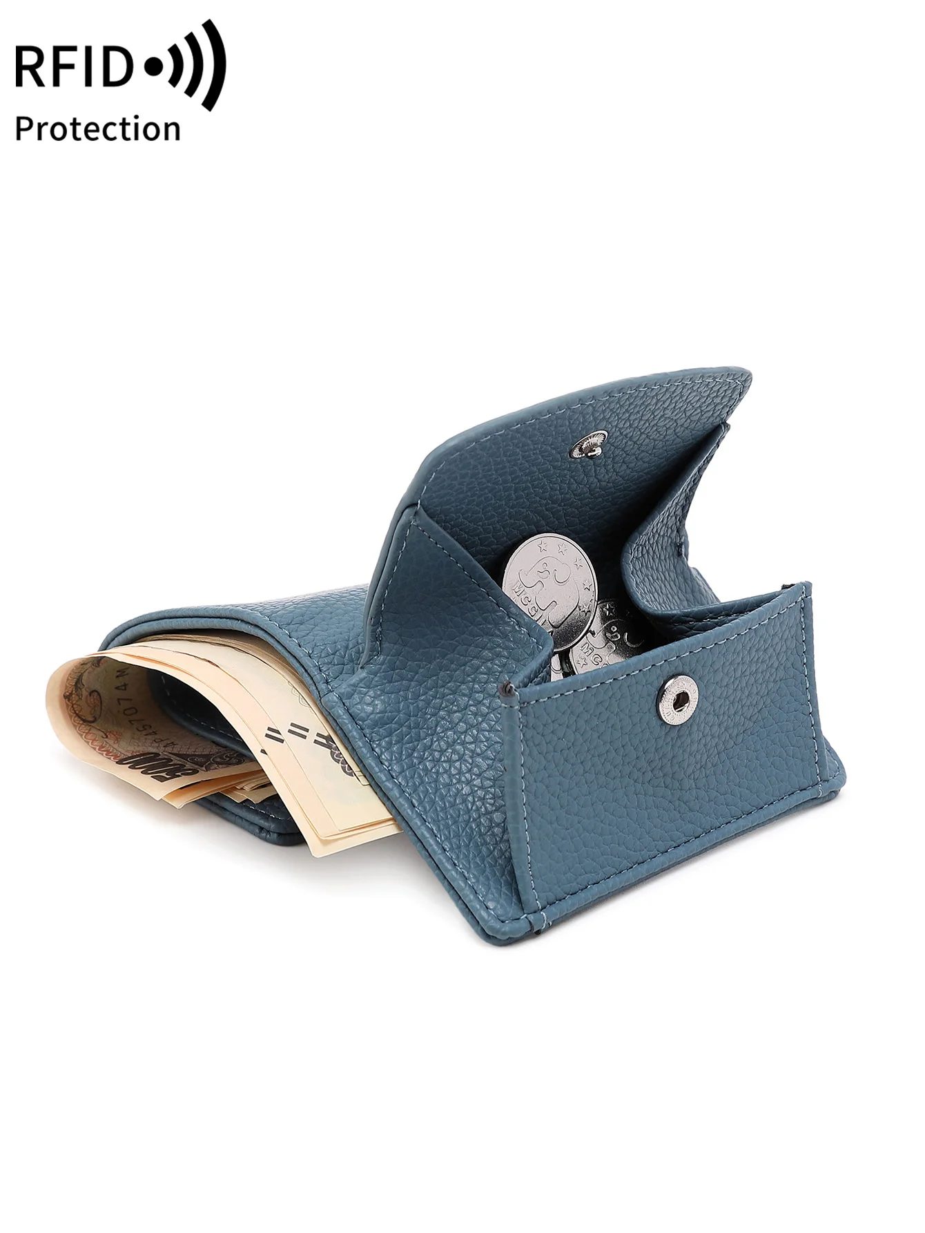 RFID Blocking Women Wallet Litchi Pattern Short Trifold Credit Card Holder Luxury Clutch Mini Portable Coin Purse