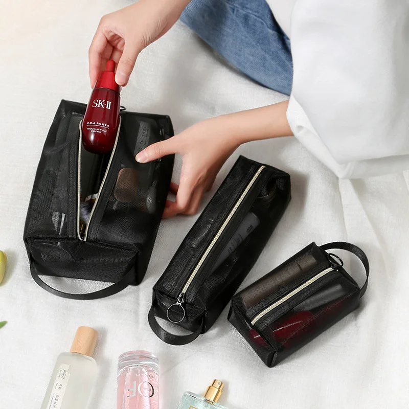 Portable Mesh Transparent Makeup Case Cosmetic Bag Women Small Large Makeup Bag Travel Toiletry Organizer Lipstick Storage Pouch cartoon mesh pencil bag zipper portable pencil case student ins girl heart storage learning tutorial bag large capacity file bag