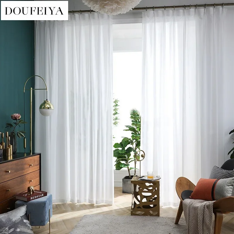 1Pc Super Soft Chiffon White Tulle Sheer Curtains for Living Room Lining Bedroom Window Decor HOTEL Door Luxury Modern 거즈 커튼