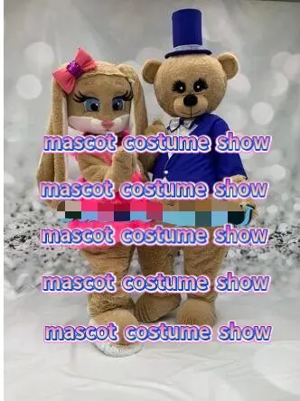 

New Adult Hot Sale 2pcs Both Hairy Bear And Hare Rabbit Mascot Costume Plush Christmas Fancy Dress Halloween Mascot Costume