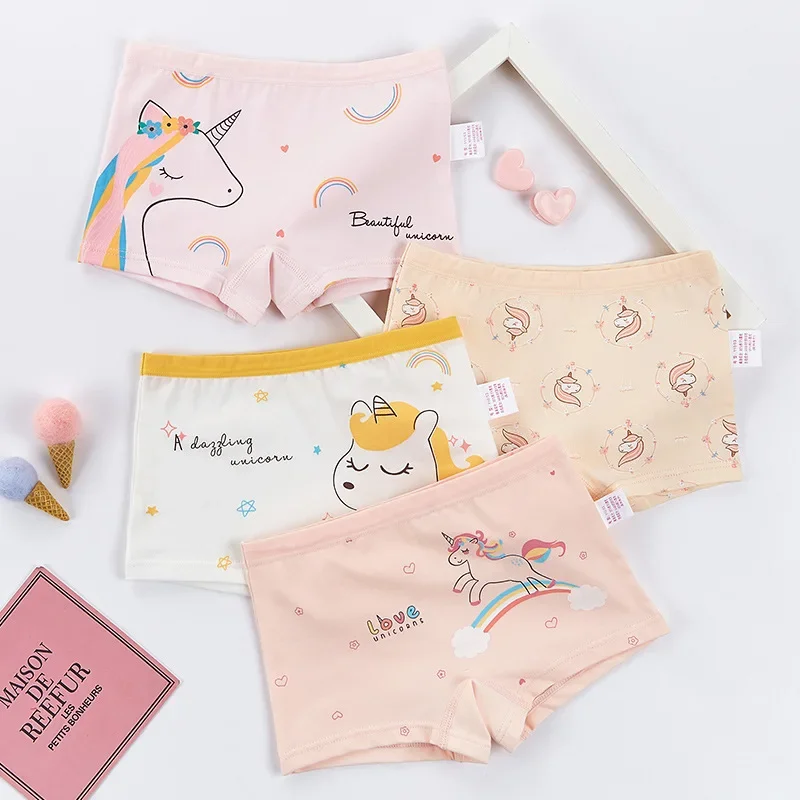 4PCS Girls Unicorn Print Panties Kid Cotton Soft Antibacterial