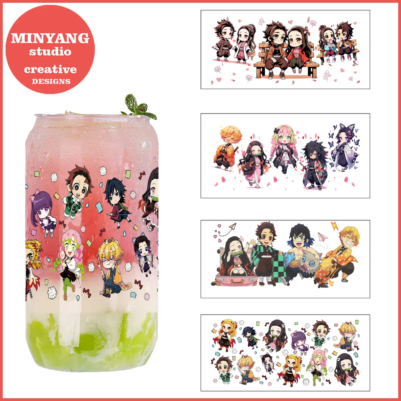 Japanese anime peel waterproof DIY Decals 3D transfers uvdtf crystal stickers 16oz uv dtf cup wraps for Libbey Glasses