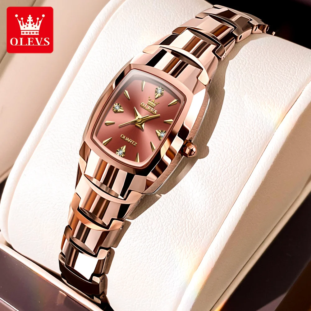 

OLEVS Brands New Fashion Rose Gold Quartz Watch for Women Luxury Tungsten Steel Strap Waterproof Calendar Ladies Wirstwatch