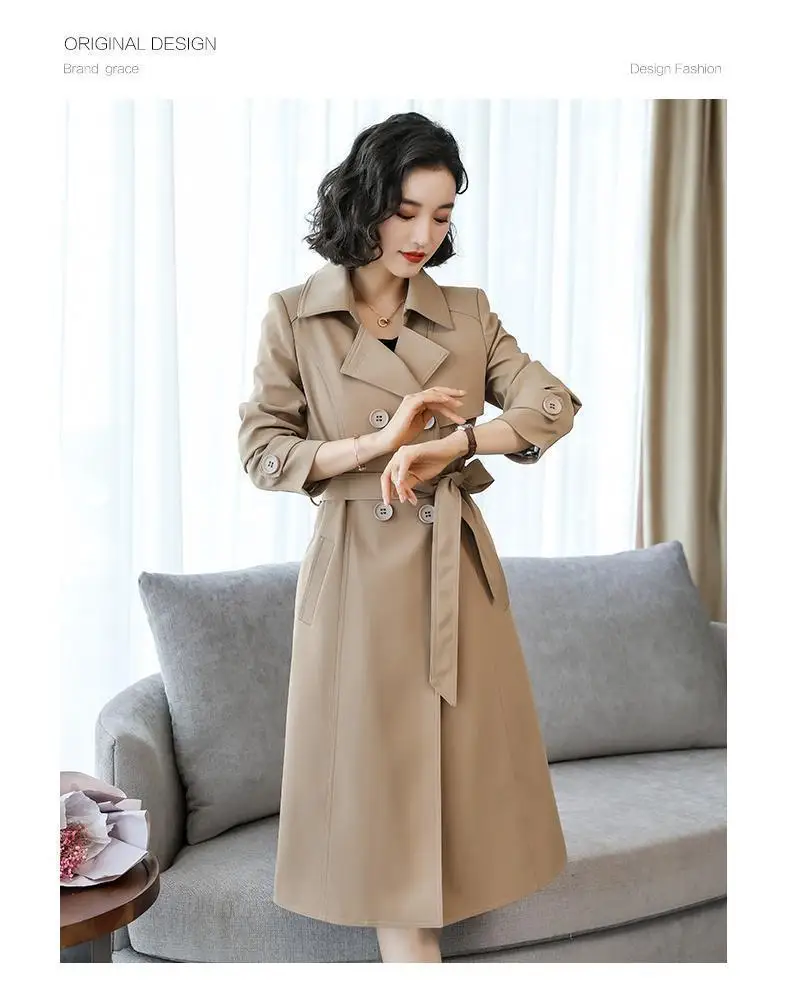 2022 New Spring Autumn Women Trench Coat Slim Trench Coat Women's Mid-length Khaki Windbreaker Plus Size 3XL Temperament Coat Parkas