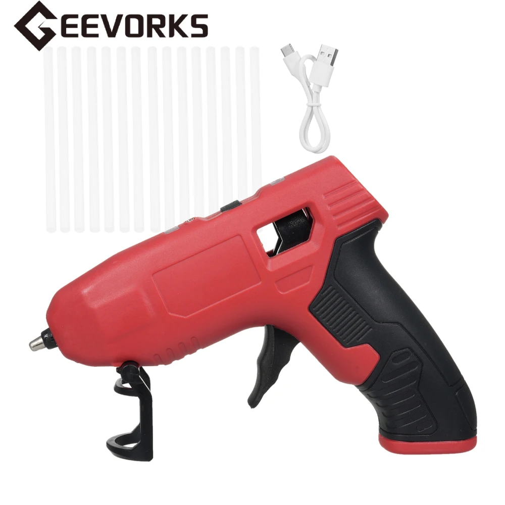 Geevorks 4.2V Cordless Hot Glue Machine Type-C Rechargeable Wireless Mini Hot Melt Glue Machine with 15 Glue Sticks