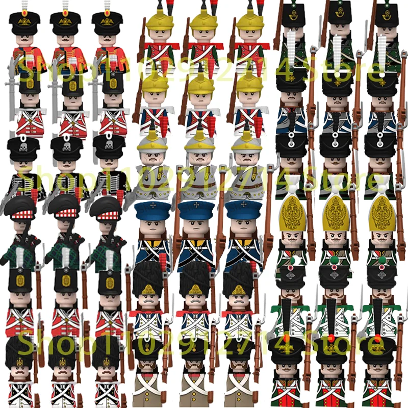 

Napoleonic Wars Military Soldiers Building Blocks WW2 Figures French British Russia Fusilier Rifles Bagpiper Weapons Kid Toy