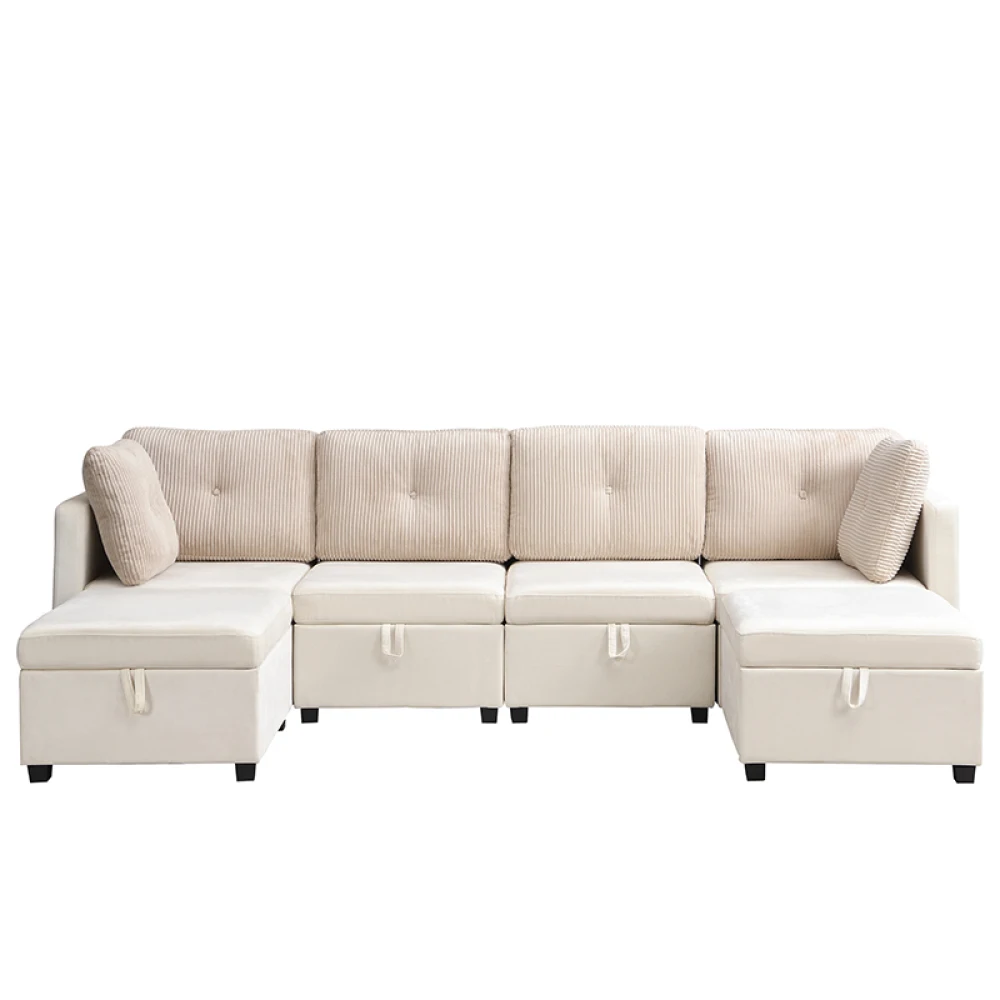Modulares U-förmiges Sofa mit Stauraum, Multifunktionales Wohnzimmer-Ecksofa, Hochdichter Schaumstoff, Samt + Kord-Design – Detail 22