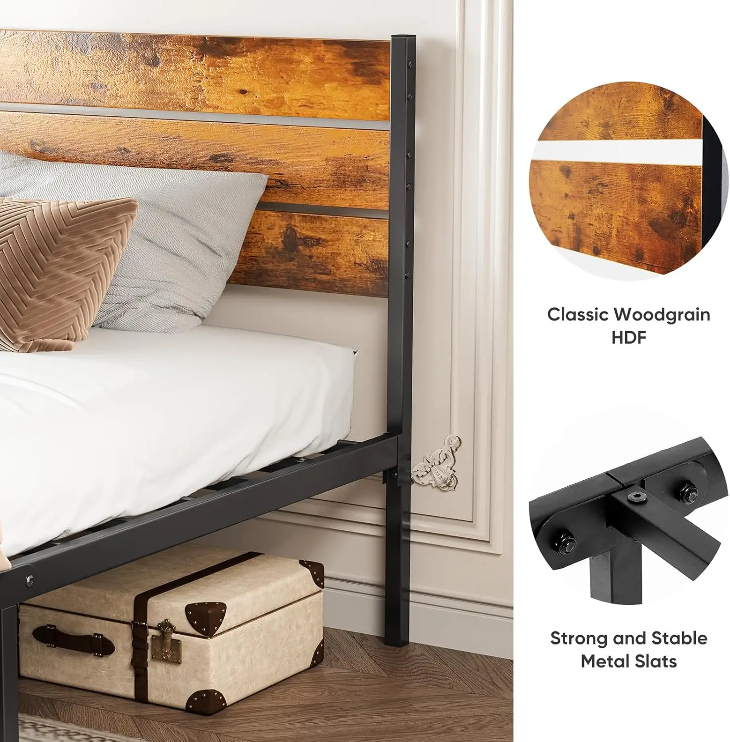 Twin Size Metal Platform Bed Frame - Mattress Foundation with Headboard and and Footboard, No Box Spring Needed with 700LBS Stur 4