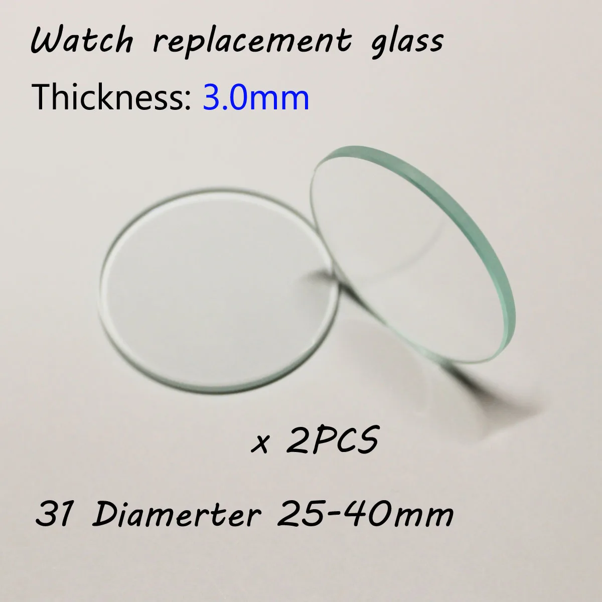 2Pcs 25mm - 40mm Diameter Round Watch Glass 3mm Thick Replacement Flat ...