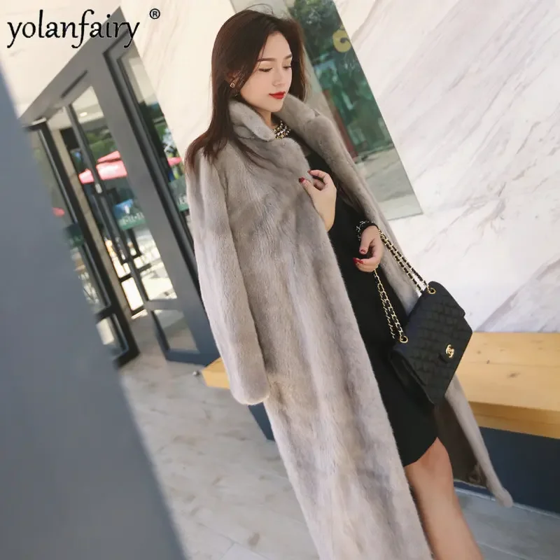 

Mink Fur Coat Women Whole Mink Mid Long Fur Jacket Female 2023 New Velvet Mink Suit Collar Real Fur Coats Womens Jackets FCY4195