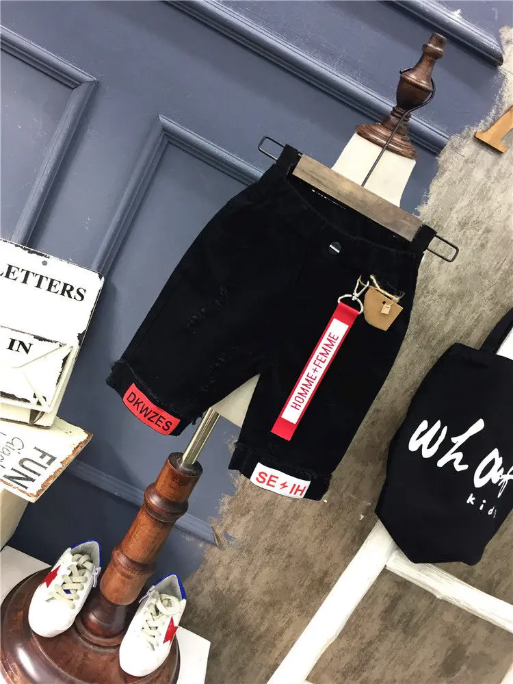 Boys Denim Shorts Korean Version Children Clothing Jeans Perforated Five Quarter Pants