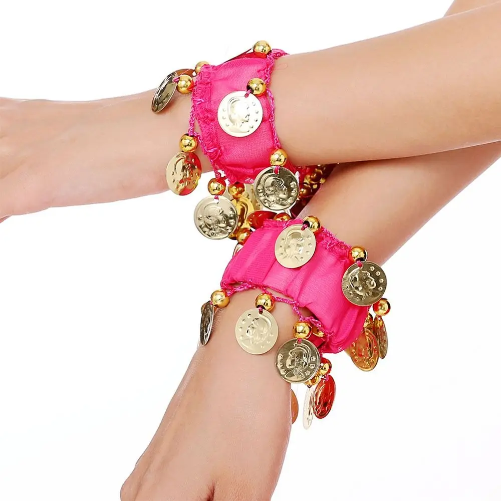 1 paar Bauchtanz Handgelenk Fußfesseln Armbänder Chiffon Gold Münze Rassel Armband Bauchtanz Kostüm Zubehör – Detail 9