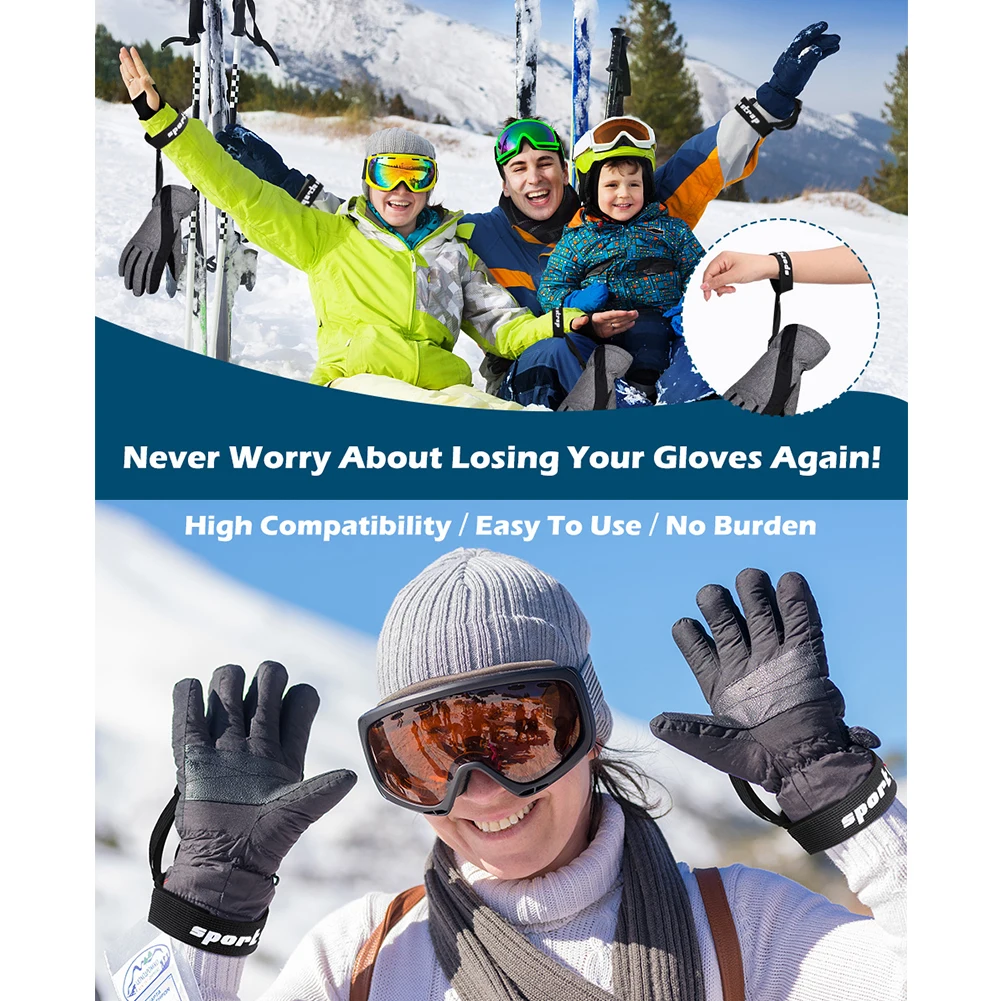 4PCS Elastic Wrist Straps for Ski Snowboard Gloves Adjustable Ski Glove Lead for Men and Women Sport Skiing Glove Safet-y Strap 5