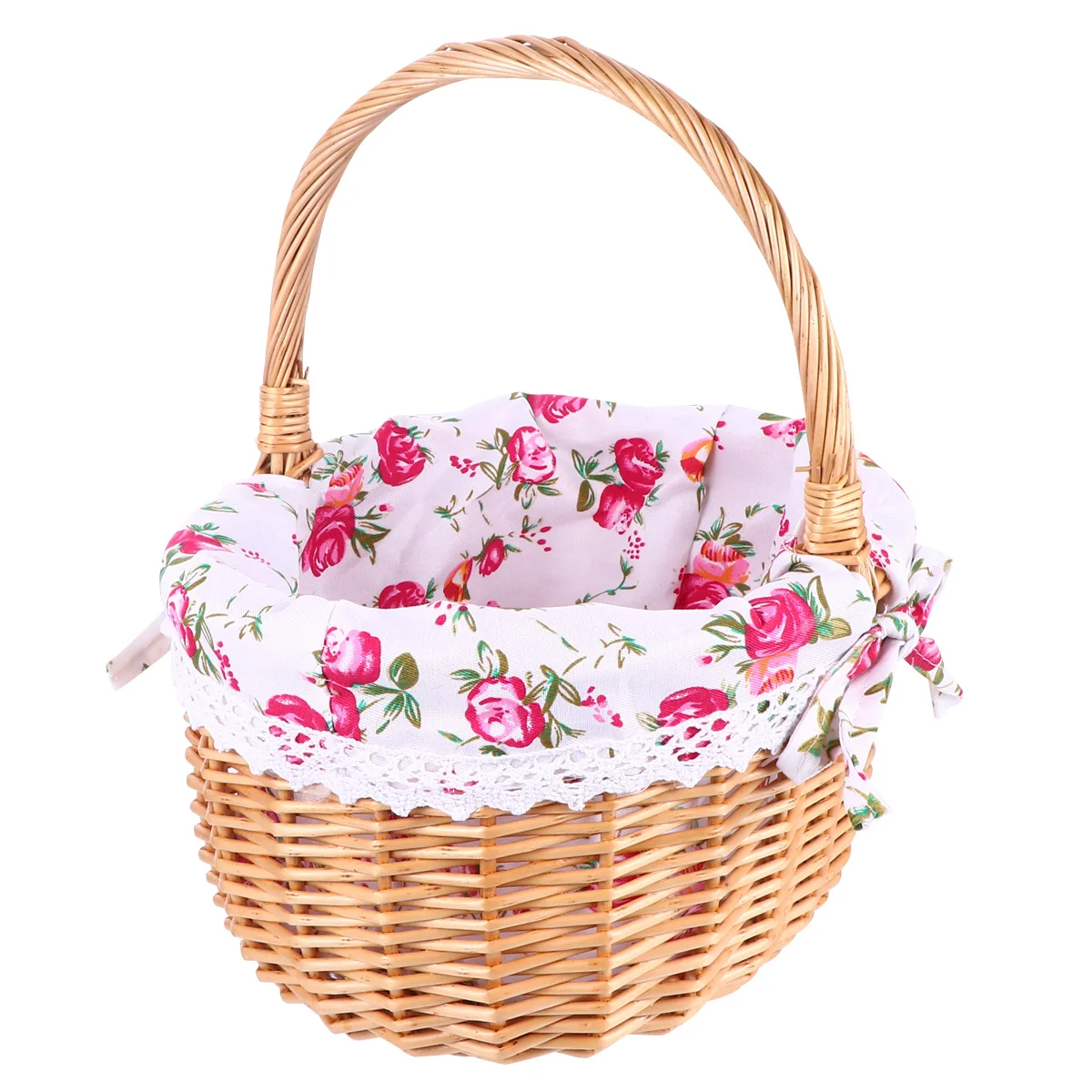 

Hand Woven Basket Knitting Flower Container to Weave Portable Storage Wicker Pastoral Style Picnic