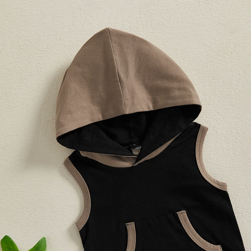 FOCUSNORM 0-3Y Kleinkind Baby Jungen Kleidung Set 2 stücke Kontrast Farbe Ärmellose Kapuzen Tank Tops Elastische Taille Shorts – Detail 7