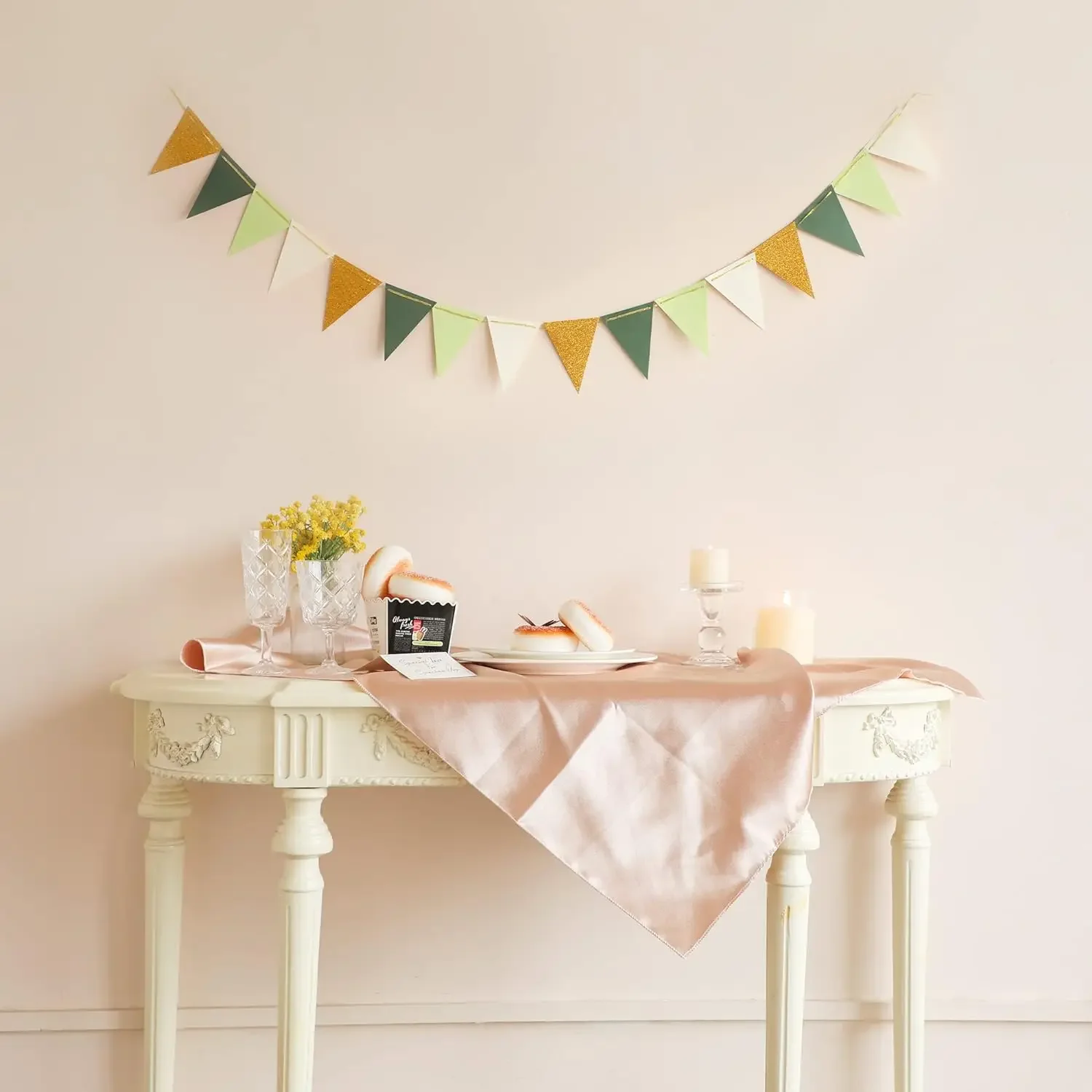 16 pcs Large Gold Green(10 Feet) Paper Triangle Flags Bunting Greenery Shower Wedding Nursery Classroom Birthday Party burlap linen bunting flags,triangular flags,paper garland,party decorations