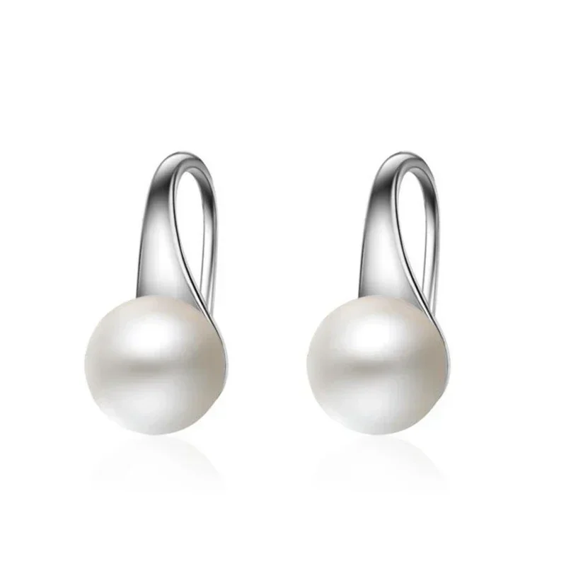 Koreanische Mode 925 Sterling Silber Ohrringe Für Frauen Runde Natürliche Süßwasser Perle Haken Baumeln Hochzeit Geschenke Schmuck – Detail 1