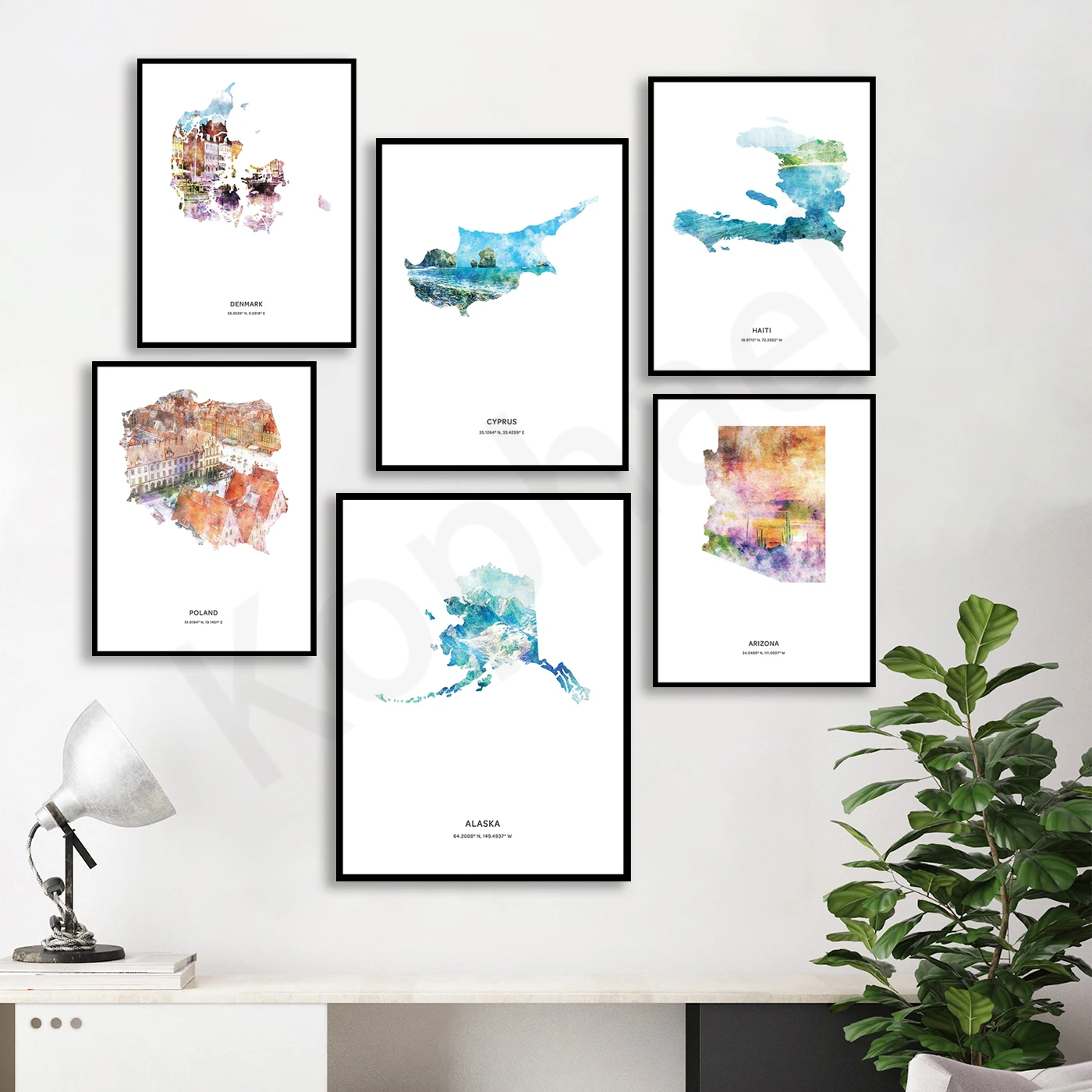 Alaska Danimarca Cipro Canada Bulgaria Australia Haiti Polonia Kansas Arizona Georgia Georgia City Travel Map Poster